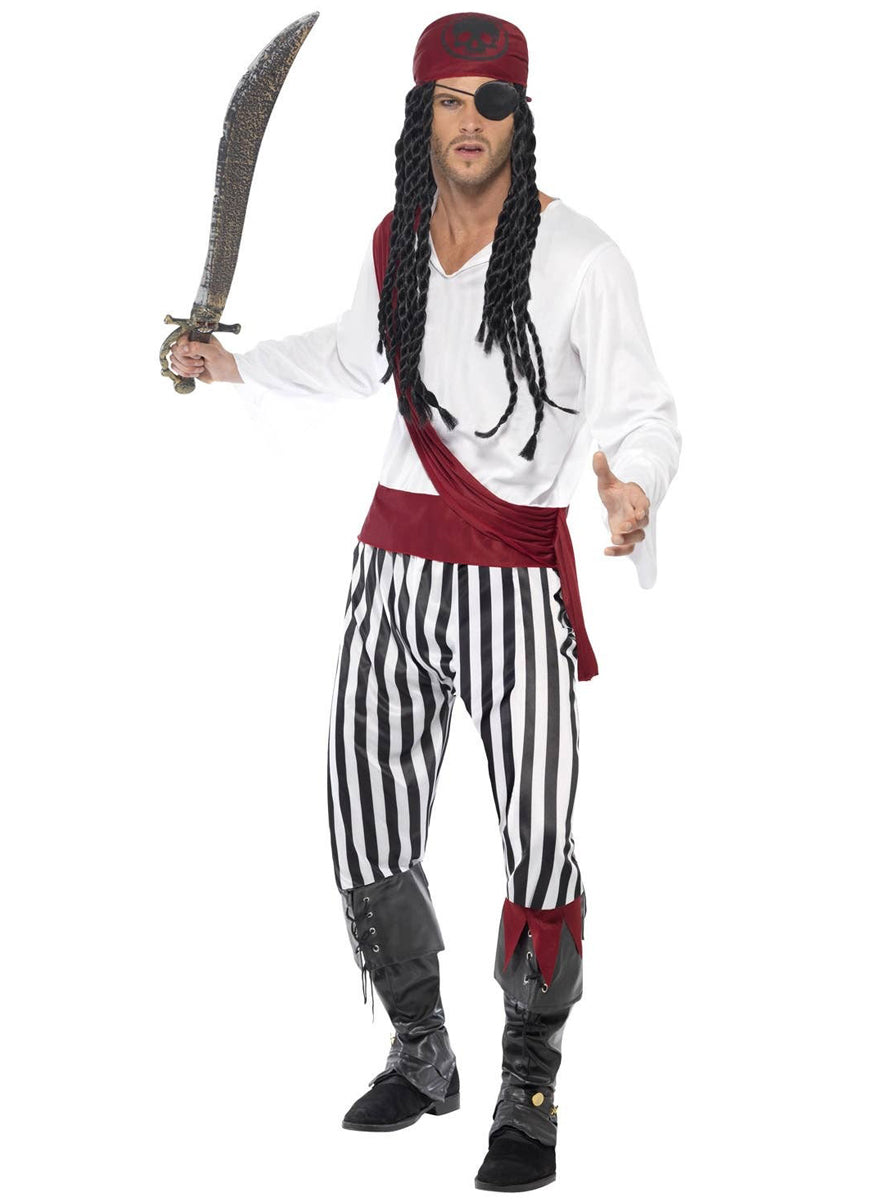 Pirate Captain Red, Black and White Men's Costume Front Image