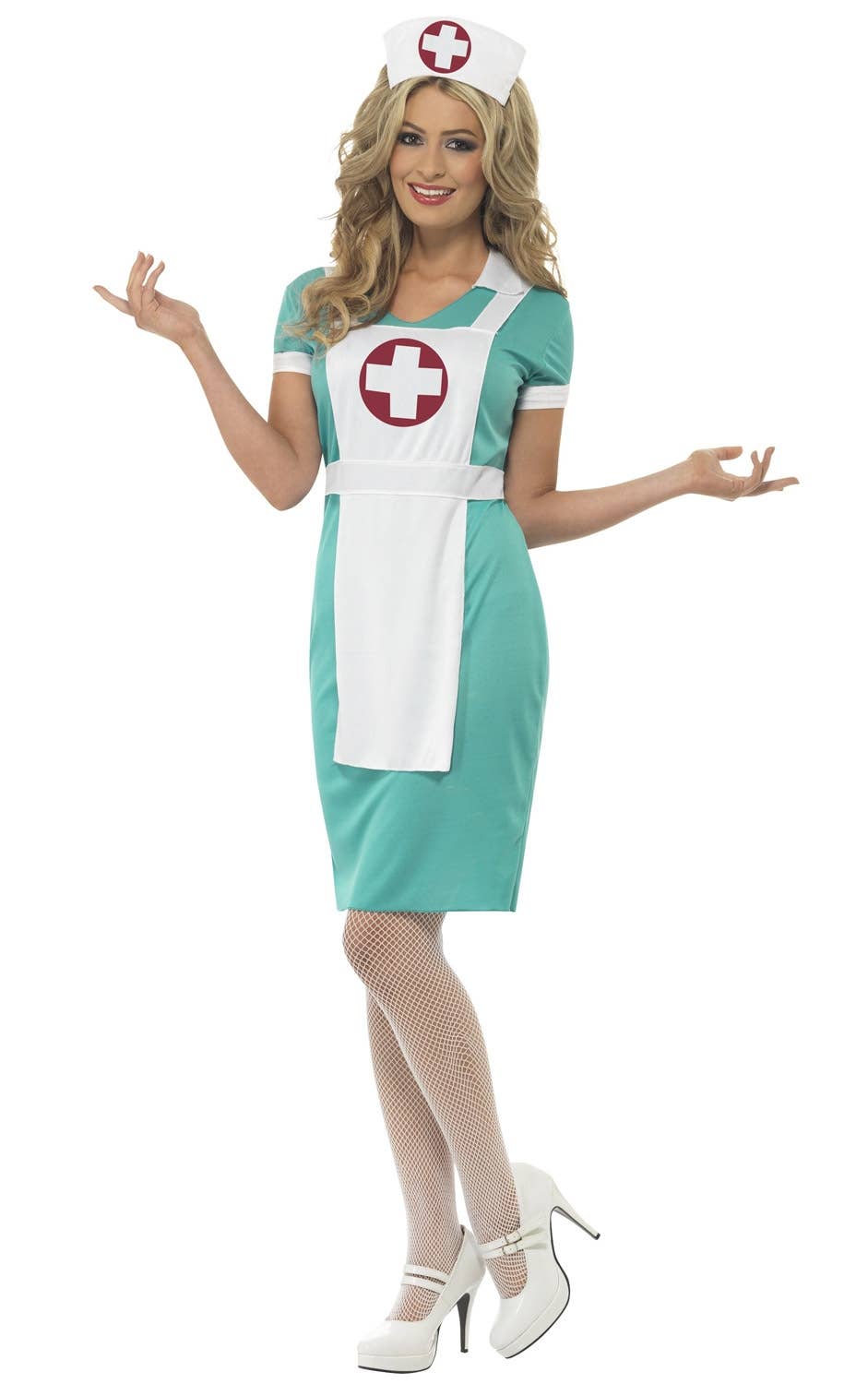 Women's Classic Blue Nurse Scrubs Costume Front Image 2