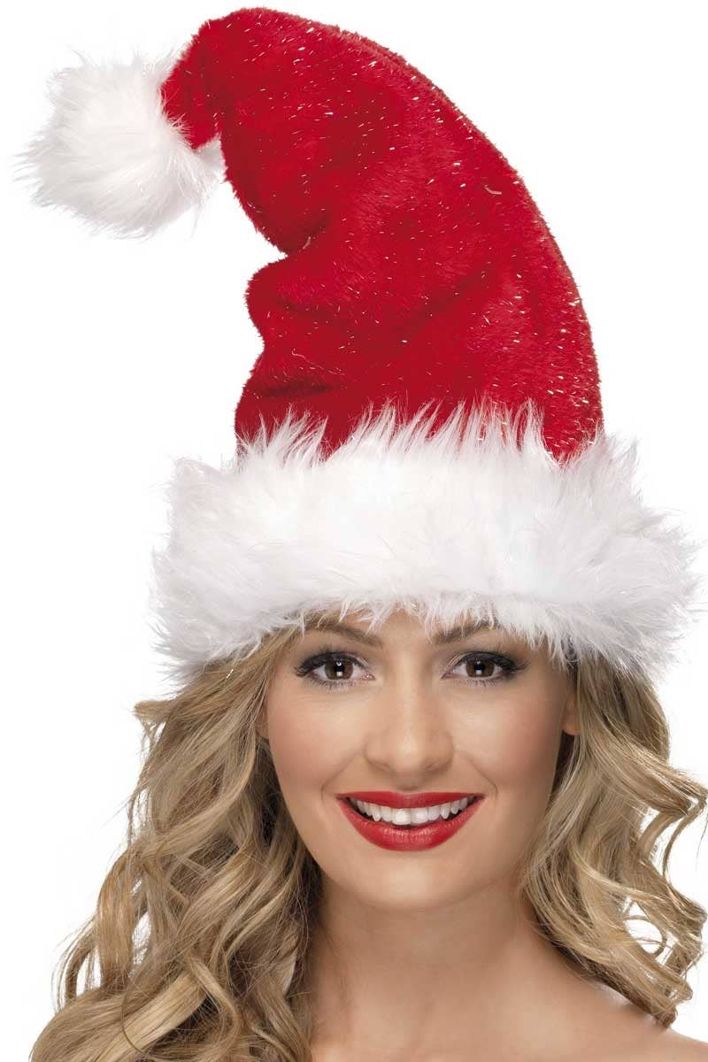 Deluxe Red and White Fluffy Plush Santa Hat