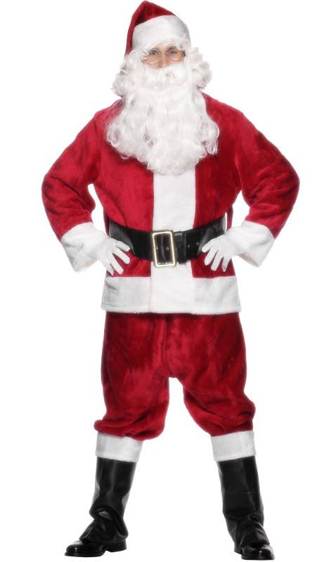 Adult's Red Plush Father Christmas Santa Claus Fancy Dress Costume Alt Main Image