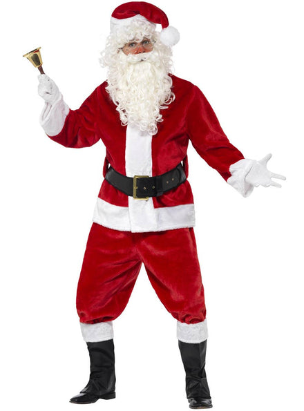 Adult's Red Plush Father Christmas Santa Claus Fancy Dress Costume Main Image