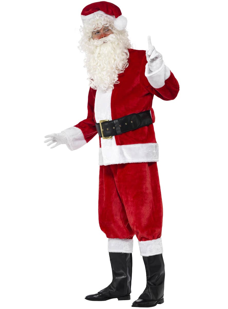 Adult's Red Plush Father Christmas Santa Claus Fancy Dress Costume Side Image