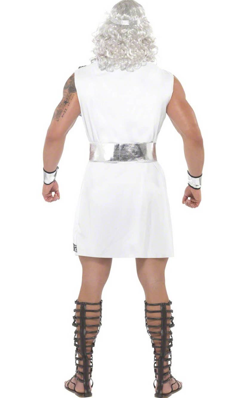 White and Silver Greek God Zeus Toga Costume - Back Image