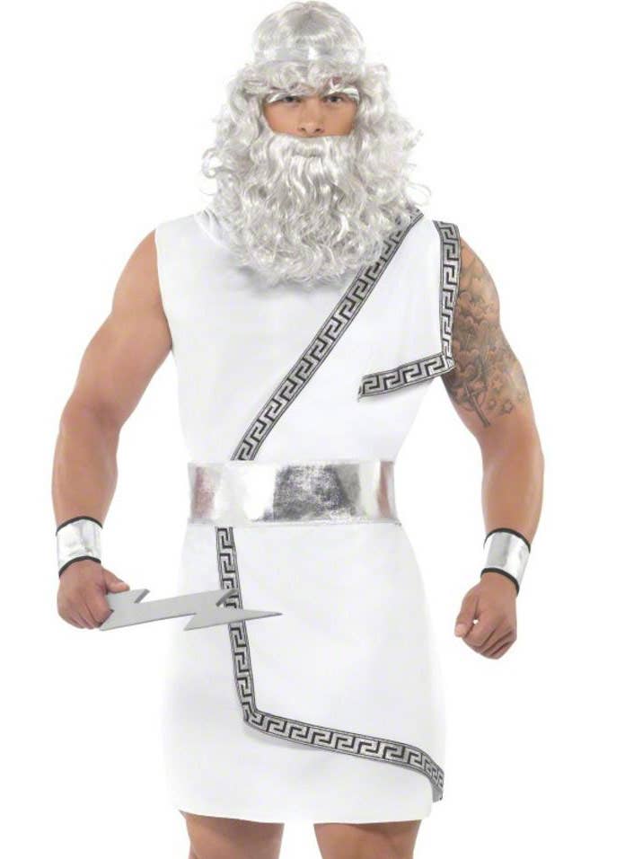 White and Silver Greek God Zeus Toga Costume - Close Up Image