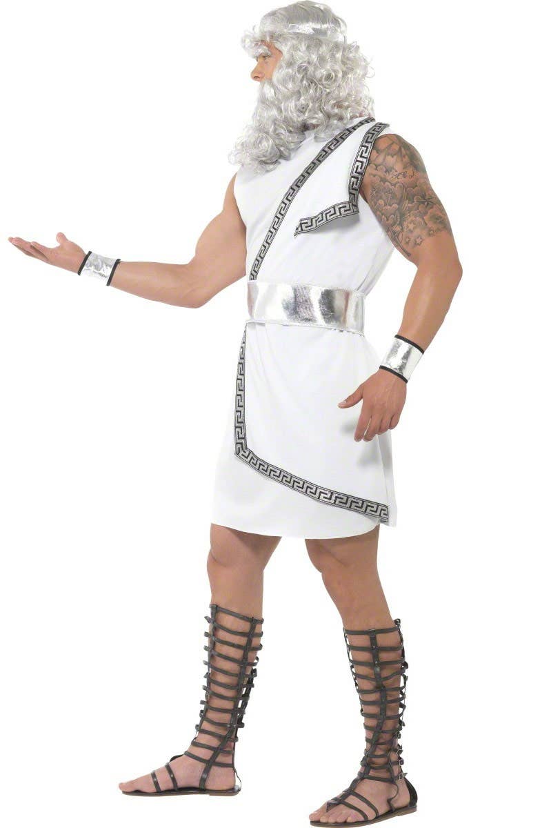 White and Silver Greek God Zeus Toga Costume - Side Image