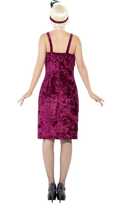 Plus Size Burgundy Red Velvet Flapper Dress for Women Back Image