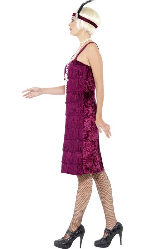 Plus Size Burgundy Red Velvet Flapper Dress for Women Side Image