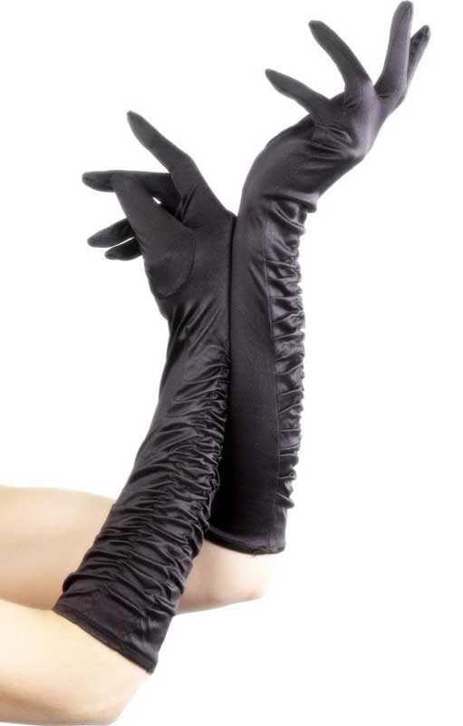 Women's Deluxe Black Satin Elbow Length Gloves With Side Ruching - Alternate Image