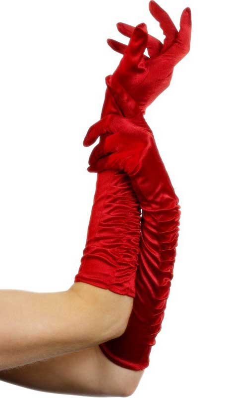 Elboe Length Women's Delux Red Satin Gloves With Side Ruching - Alternate Image