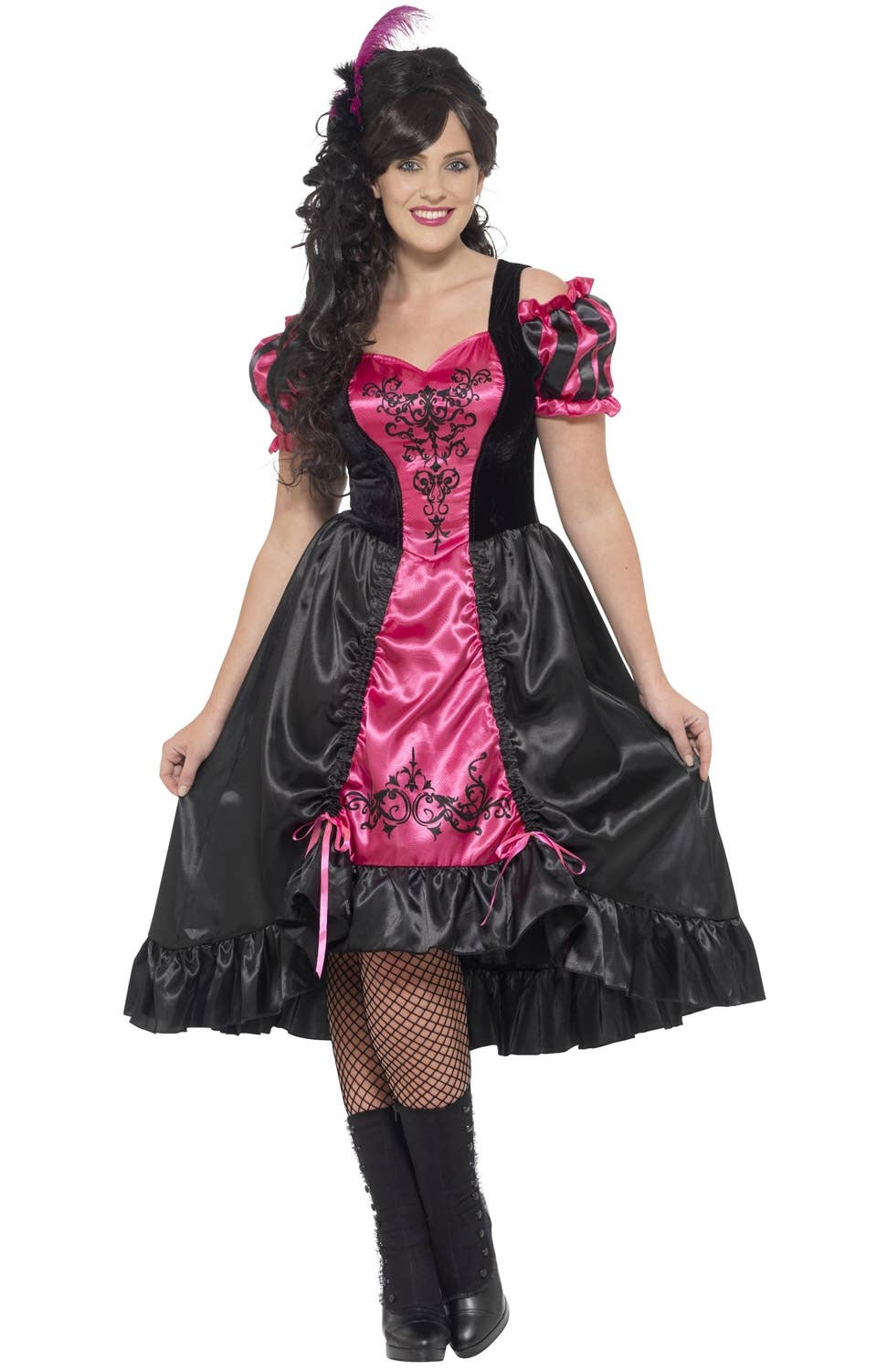 Pink and Black Plus Size Western Saloon Women's Costume Front 2