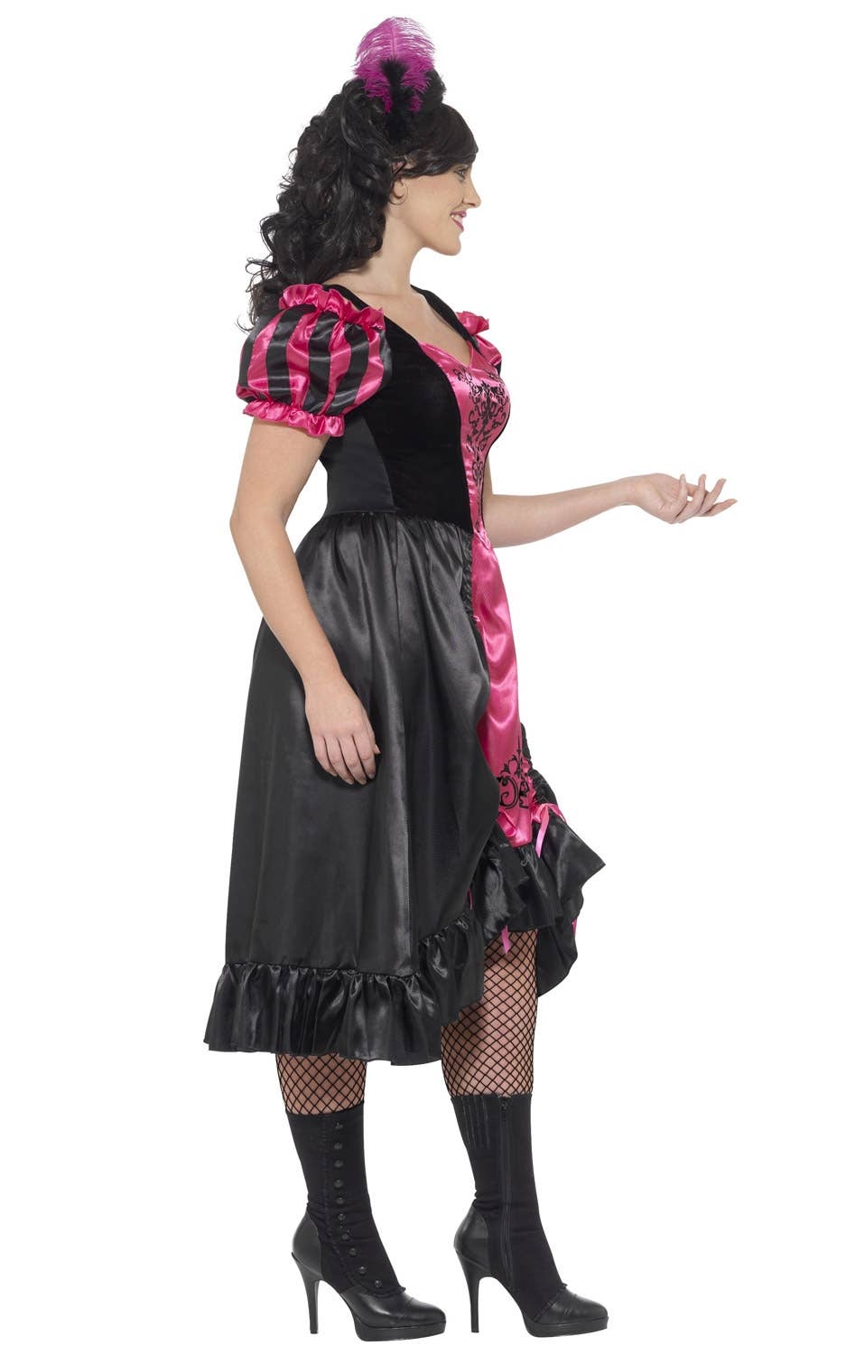 Pink and Black Plus Size Western Saloon Women's Costume Side