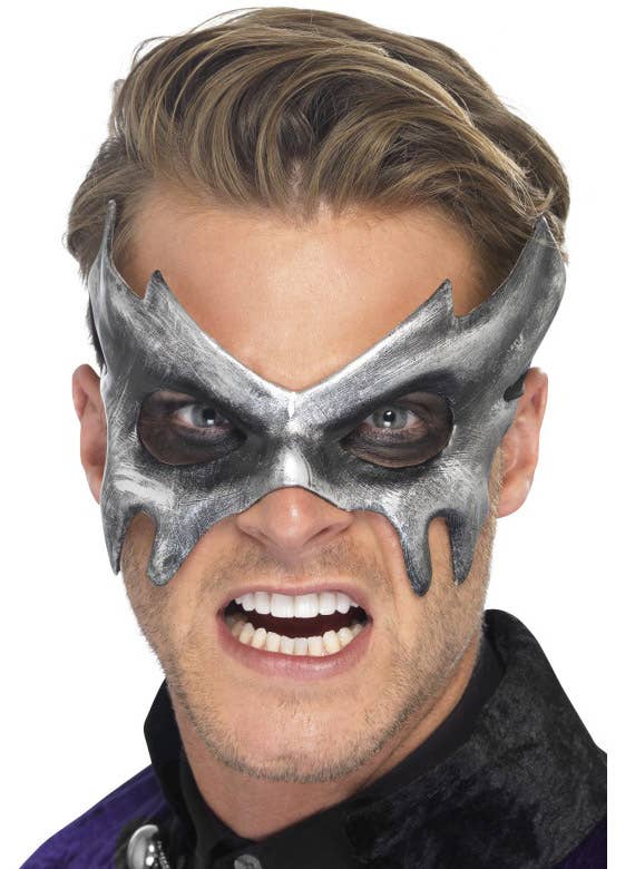 Antiqued Silver Men's Halloween Masquerade Mask - Main Image