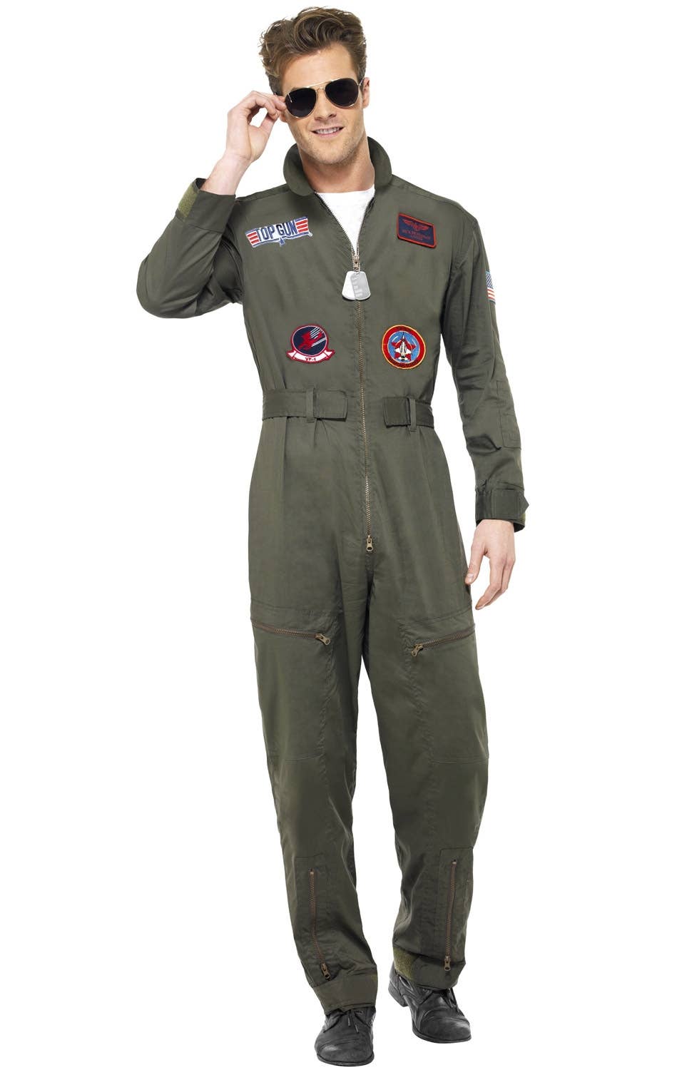 Deluxe Men's Maverick Top Gun Aviator Flight Suit Costume Image 2