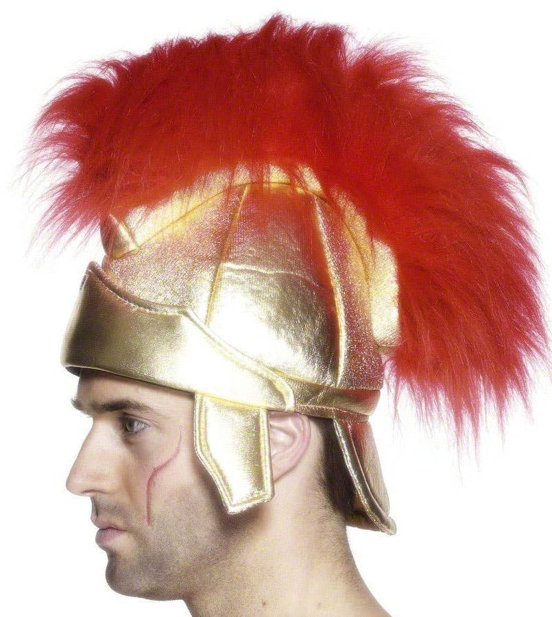 Plush Gold Roman Gladiator Costume Helmet With Red Mane - Alternative View