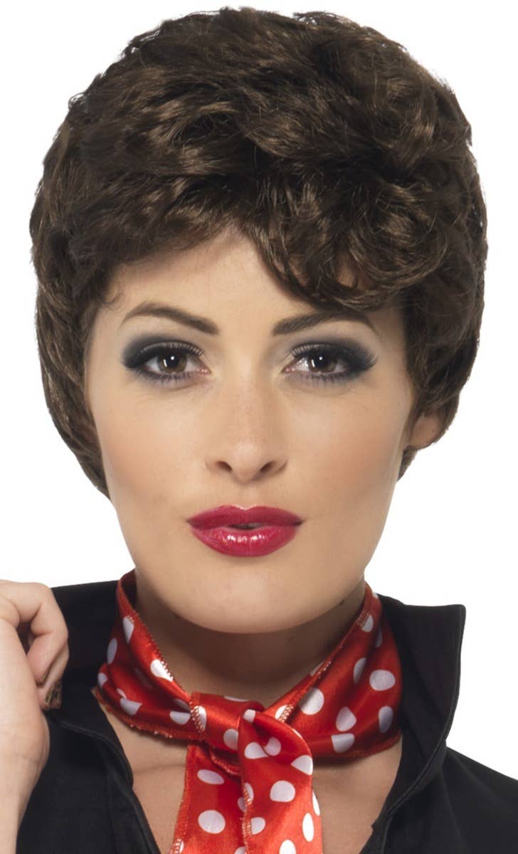 Betty Rizzo Grease Pink Ladies Brown Short Curly Costume Wig For Women Main Image