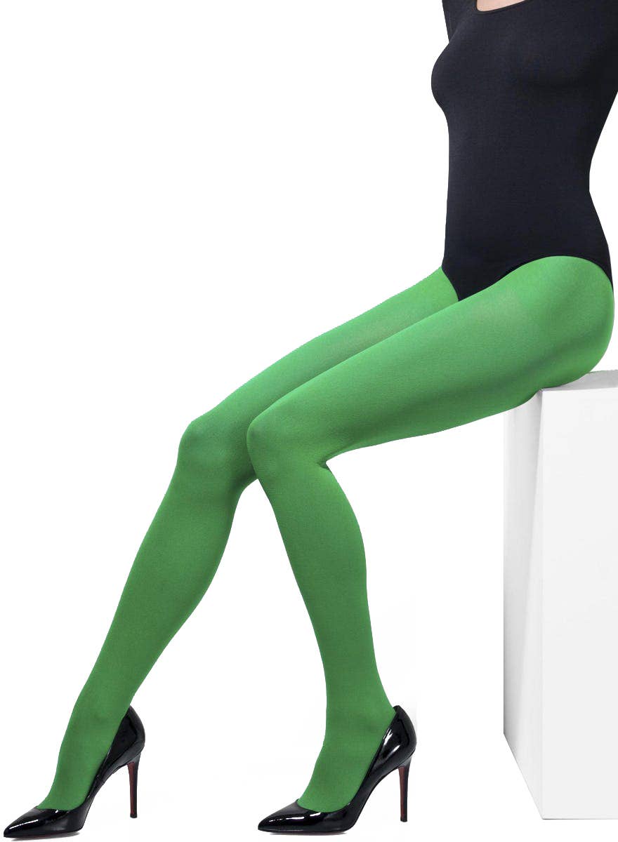Opaque Green Full Length Women's Stockings - Alternative Image