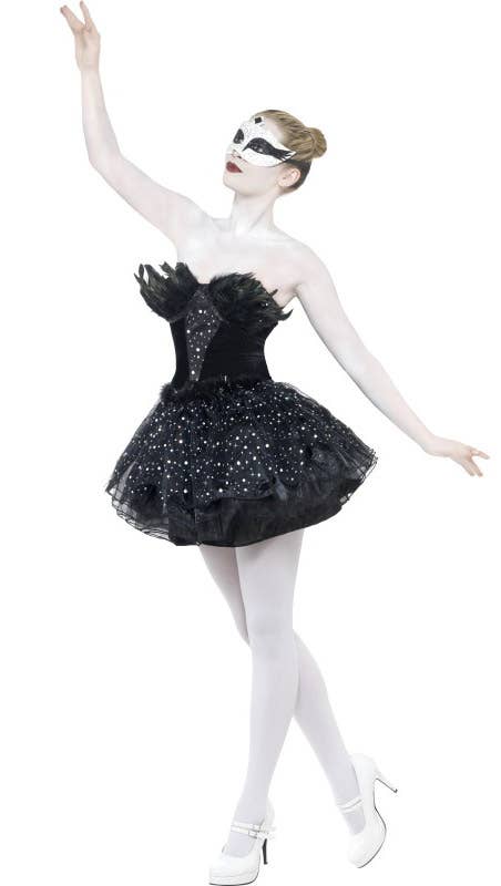 Black Velveteen Gothic Swan Women's Halloween Costume - Front Image