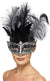 Women's Silver and Black Glitter Masquerade Mask with Extravagant Black Feathers