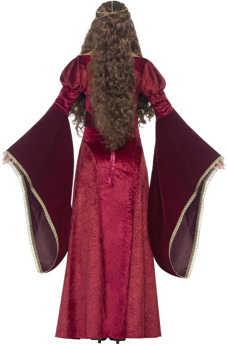 Deluxe Women's Red Crushed Velvet Medieval Queen Costume Back Image