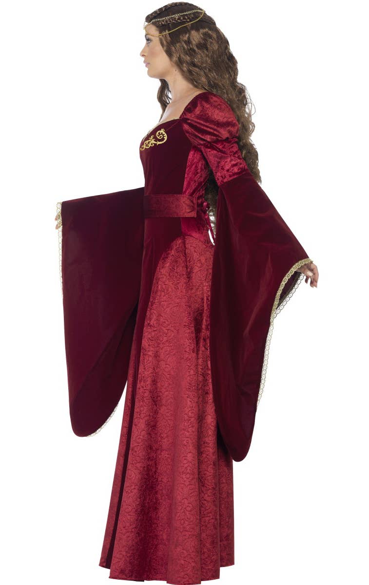 Deluxe Women's Red Crushed Velvet Medieval Queen Costume Side View