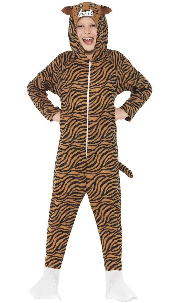 Kids Brown Tiger Animal Onesie Fancy Dress Costume Alternative Front Image
