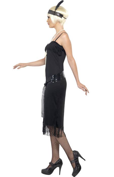 Womens Black Budget Gatsby Costume with Matching Headband - Side Image