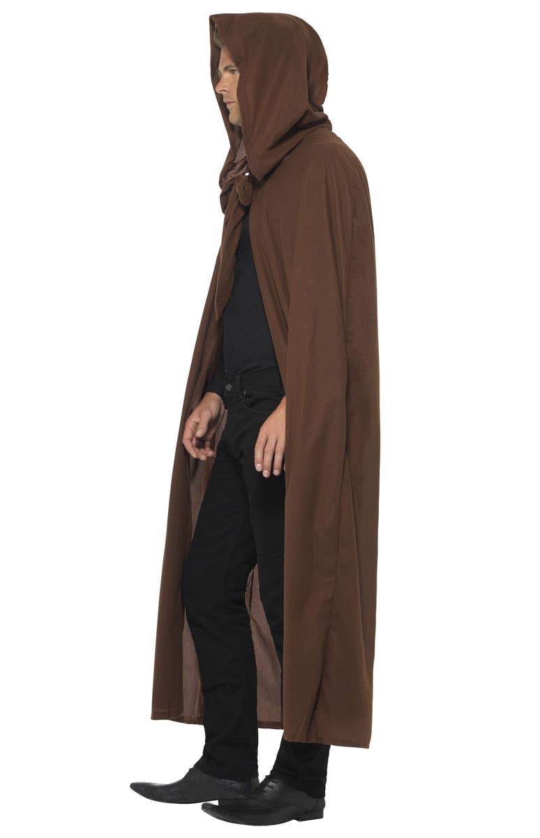 Long Brown Hooded Costume Robe For Adults - Side View