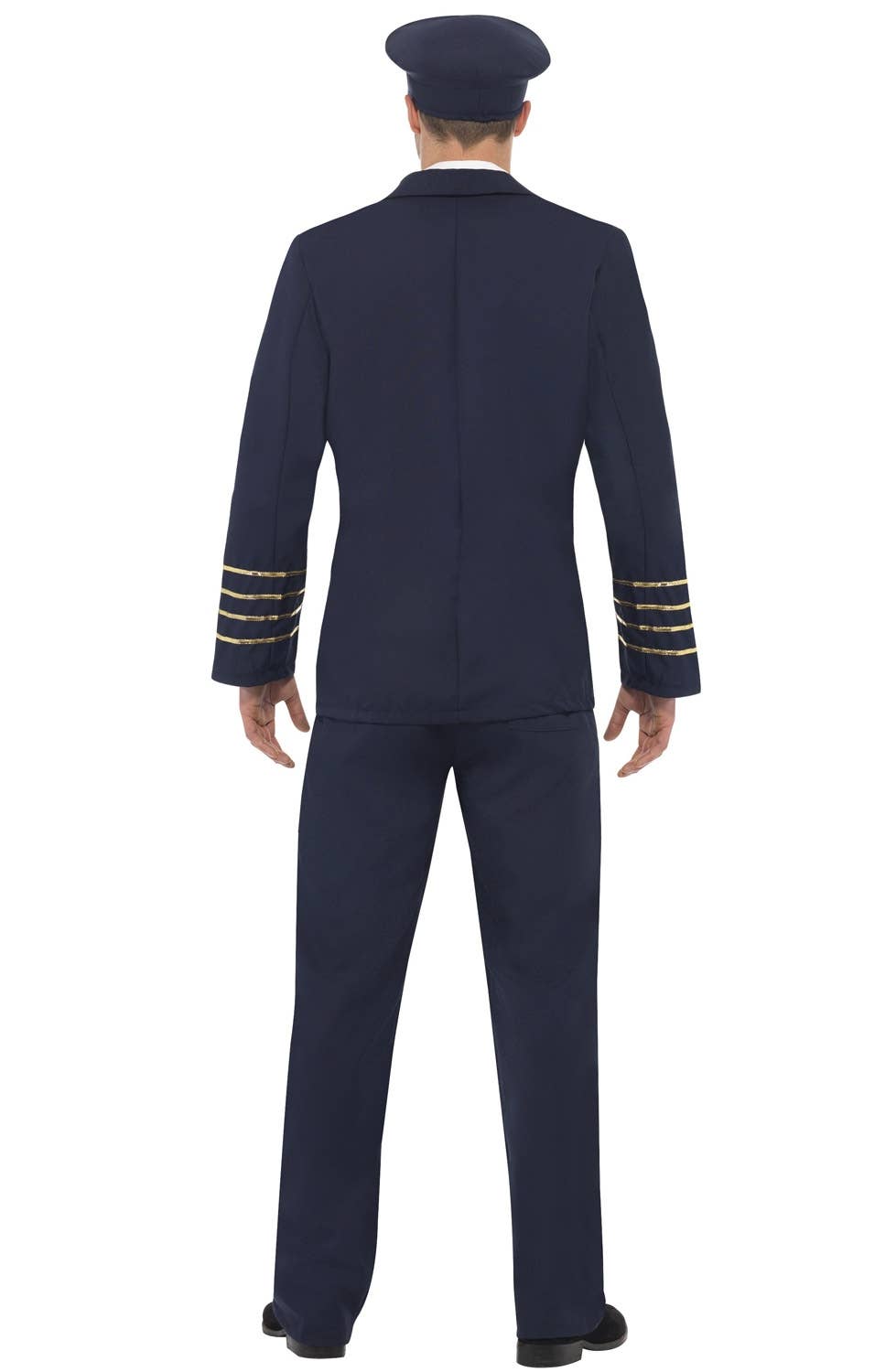 Navy Blue Men's Flight Pilot Fancy Dress Costume Back View