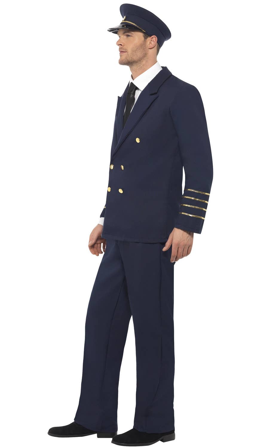 Navy Blue Men's Flight Pilot Fancy Dress Costume Side View