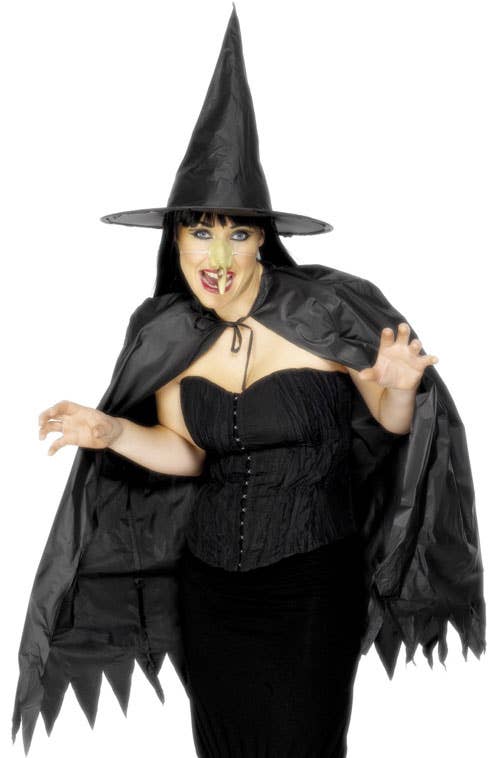 Witch Costume Kit with Black Satin Cape, Hat and Nose - Alternate Image