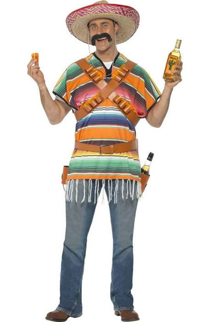 Colourful Striped Tequila Shooter Men's Mexican Costume Poncho - Main Image