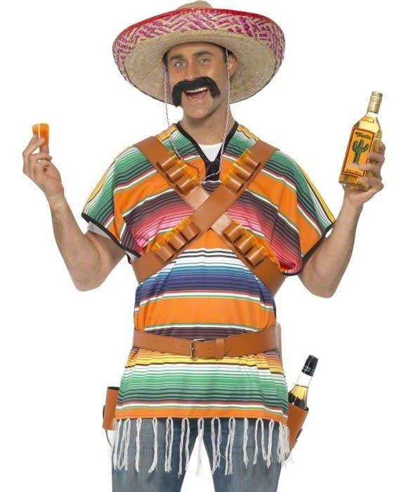 Colourful Striped Tequila Shooter Men's Mexican Costume Poncho - Close Image