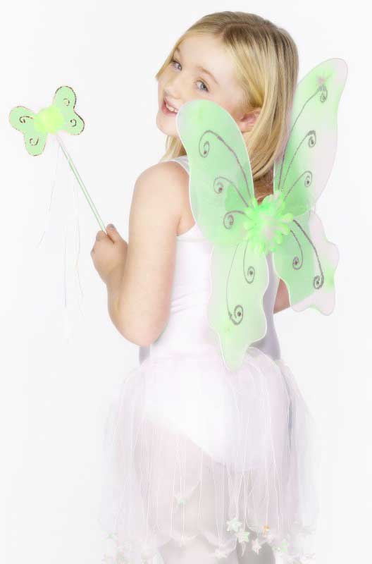 Girls Green Butterfly Wings and Wand Costume Accessory Set Alternative Image
