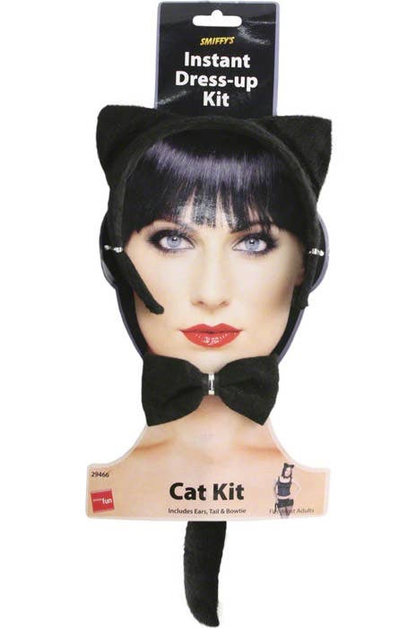 Black Cat Headband Ears, Bow Tie and Pin on Tail Costume Accessory Set - Pack  Image