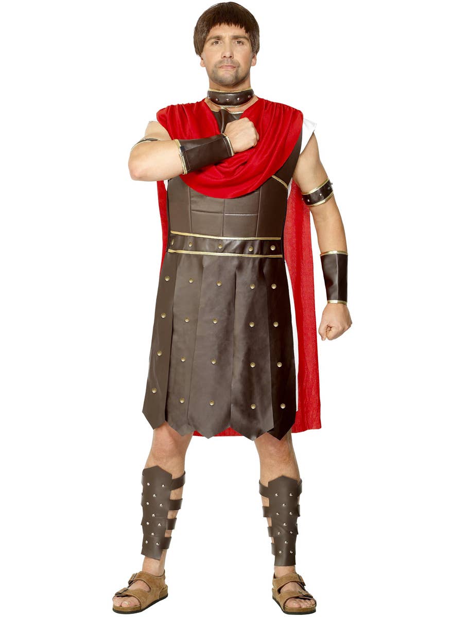 Brown Leather Look Men's Roman Gladiator Costume - Alternate Image