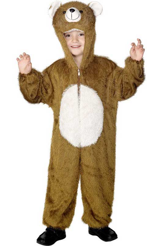 Kid's Fuzzy Brown Bear Animal Onesie Costume Toddler View