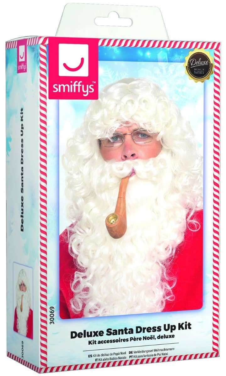 Father Christmas Curly Wig and Beard, Pipe and Glasses Costume Kit Packaging Image