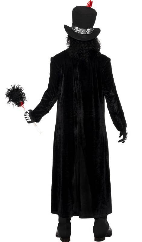 Long Black Velvet Voodoo Skeleton Men's Halloween Costume - Back View