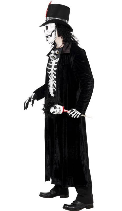 Long Black Velvet Voodoo Skeleton Men's Halloween Costume - Side View