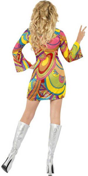 Flower Power Hippie Go Go Dancer 60s Dress Women's Fancy Dress Budget Costume - Back Alt Image 