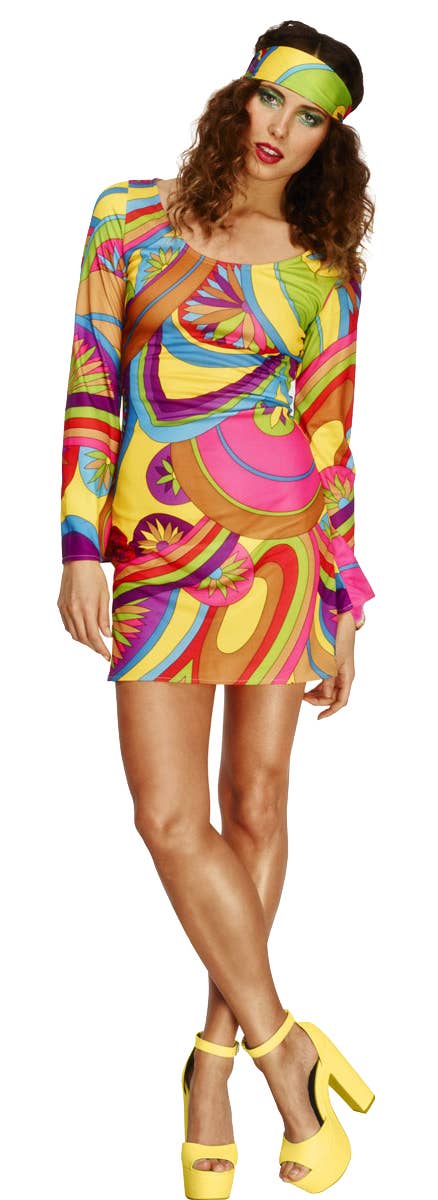 Flower Power Hippie Go Go Dancer 60s Dress Women's Fancy Dress Budget Costume - Main Image 