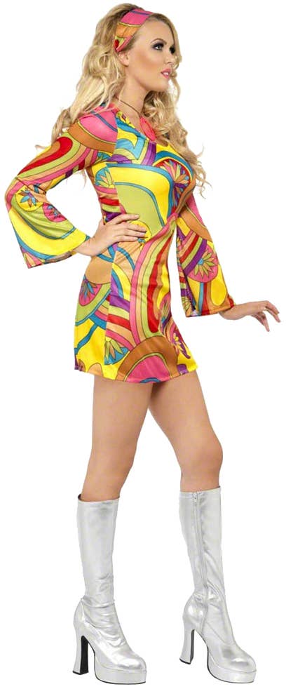 Flower Power Hippie Go Go Dancer 60s Dress Women's Fancy Dress Budget Costume - Side Alt Image 