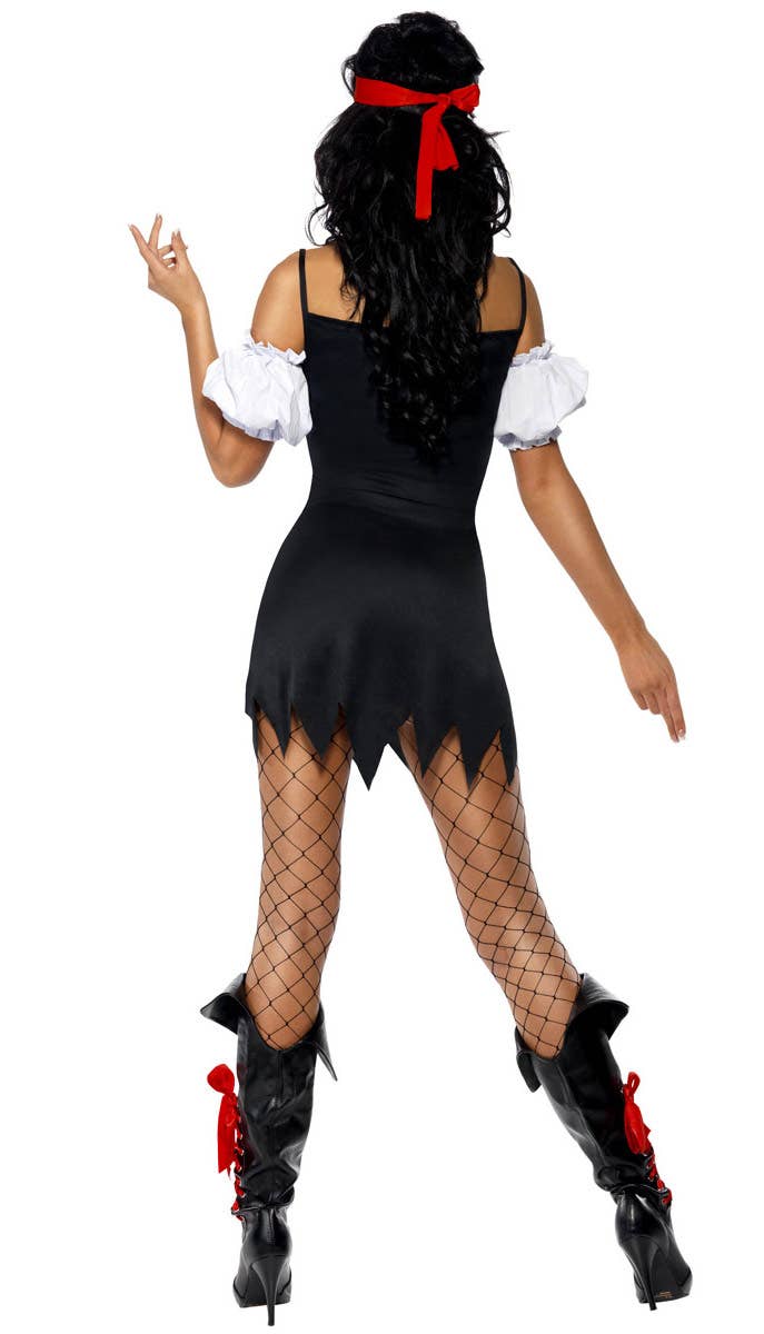 Jagged Black, Red and White Sexy Pirate Fever Costume for Women - Back Image