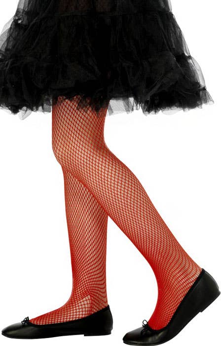 Image of Full Length Red Fishnet Costume Stockings for Girls