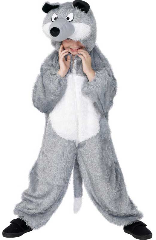 Grey Wolf Kid's Animal Onesie Costume Front View