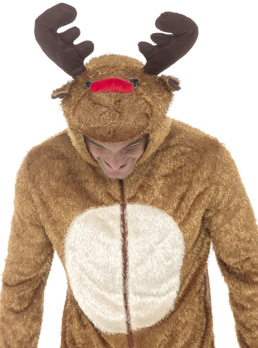 Christmas Reindeer Men's Onesie CostumeClose Up View