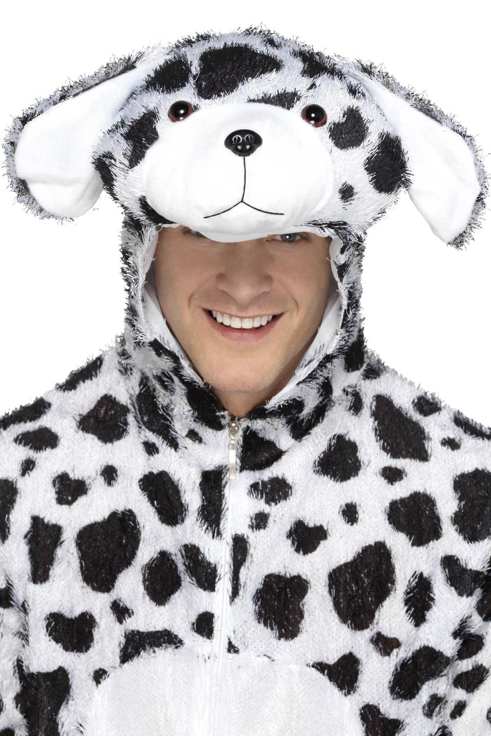 Adults Dalmatian Dog Animal Onesie Fancy Dress Costume Close Up Image