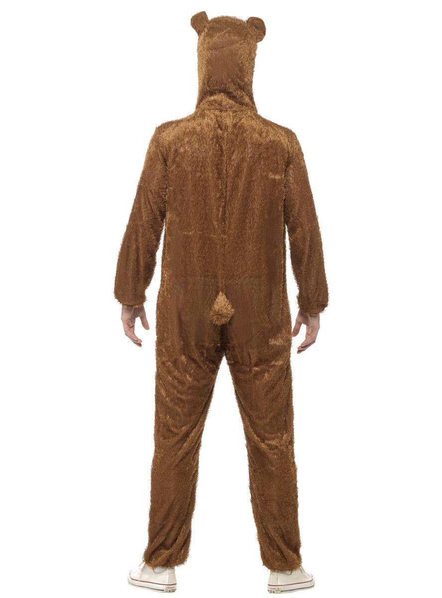 Fluffy Adults Brown Bear Onesie Dress Up Costume Back Image