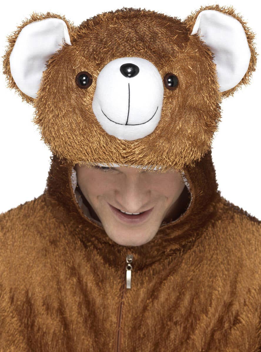 Fluffy Adults Brown Bear Onesie Dress Up Costume Close Up Hood Image