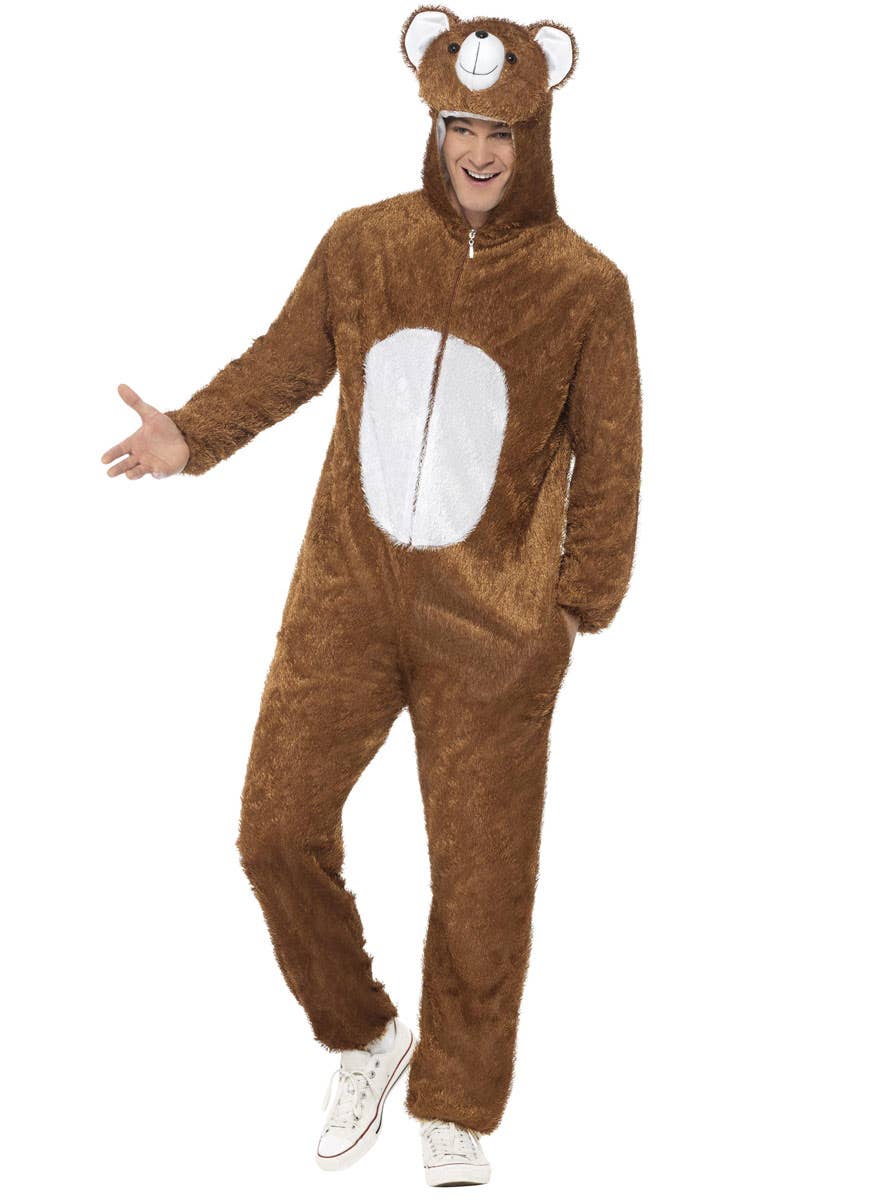 Fluffy Adults Brown Bear Onesie Dress Up Costume Front Image